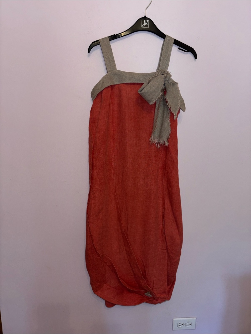 Anna Led Women Red Linen dress Bubble  with Contrast Trim